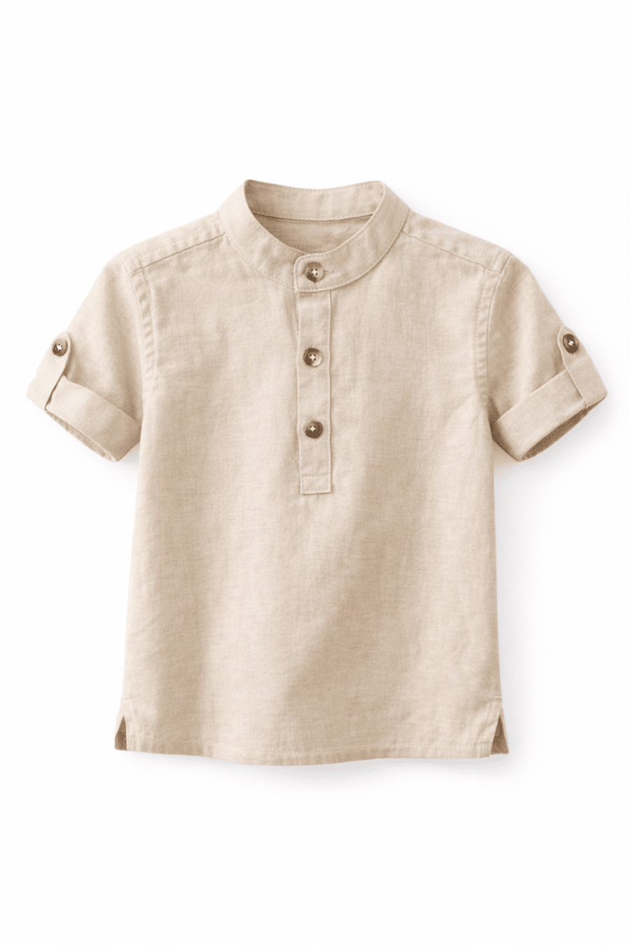 Chemise enfant Bastien beige Sahoma, manches courtes et col mao