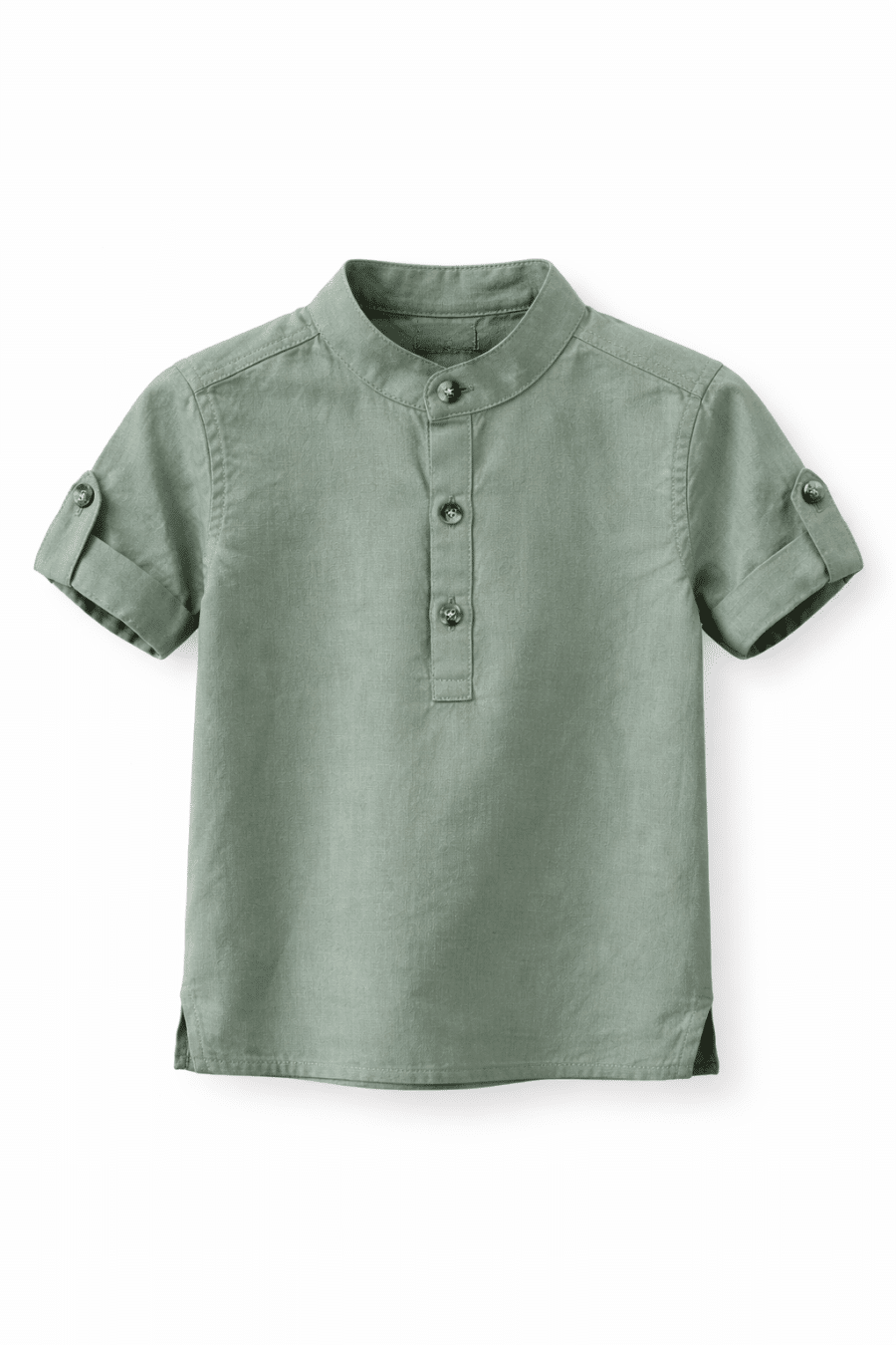 Chemise enfant Bastien verte Sahoma, manches courtes et col mao