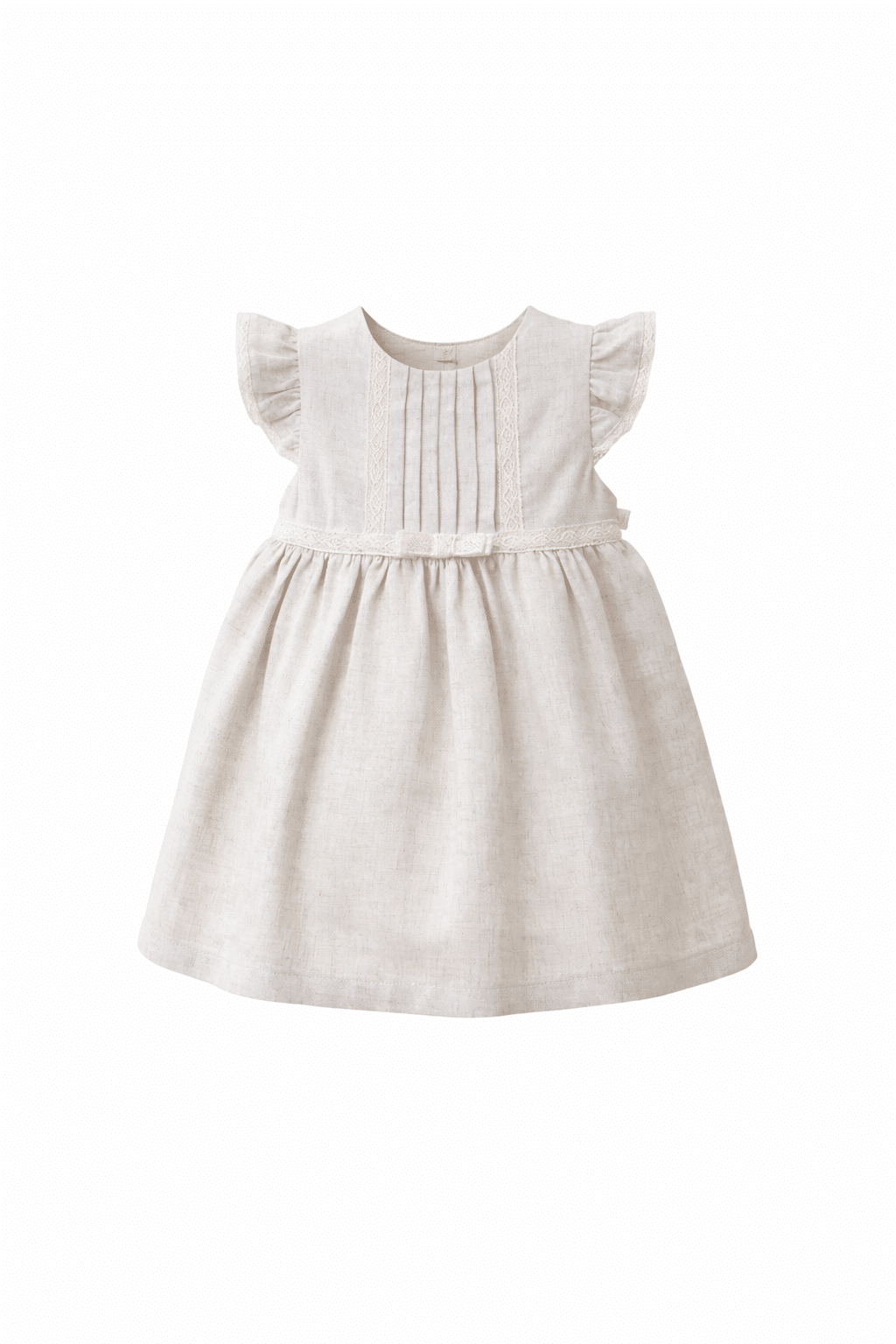 Robe enfant beige en lin avec plis et manches volantées look chic fille été