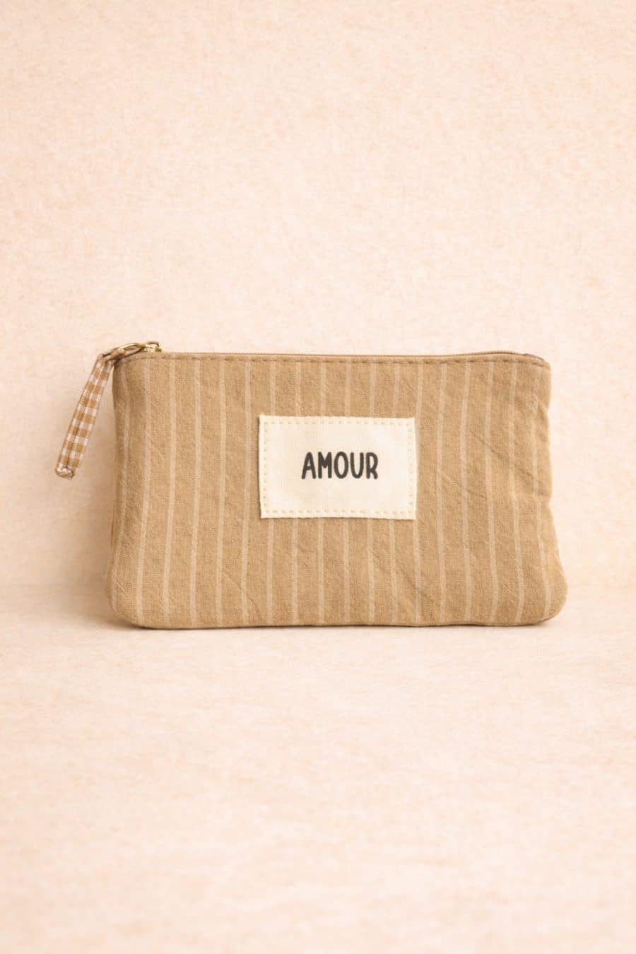 Pochette Amour rectangulaire Sahoma en tissu beige à rayure blanche