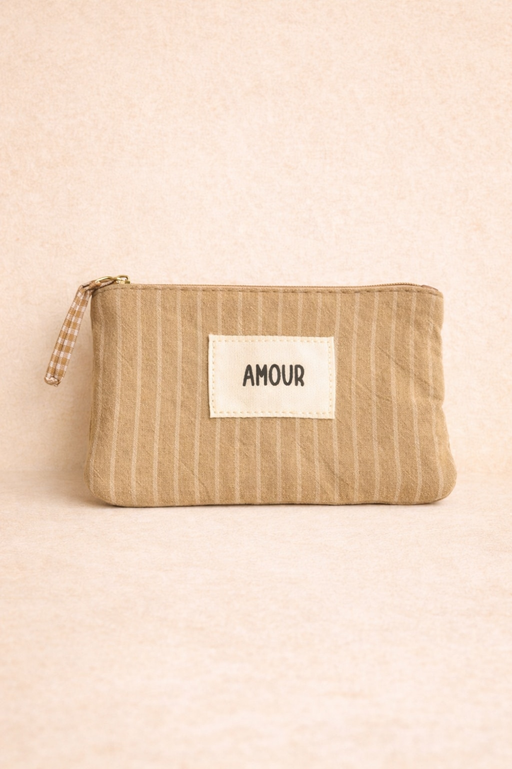 Pochette Amour rectangulaire Sahoma en tissu beige à rayure blanche