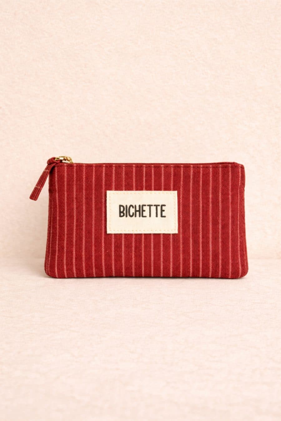 Pochette à message Bichette rectangulaire Sahoma en tissu rouge bordeaux à rayures