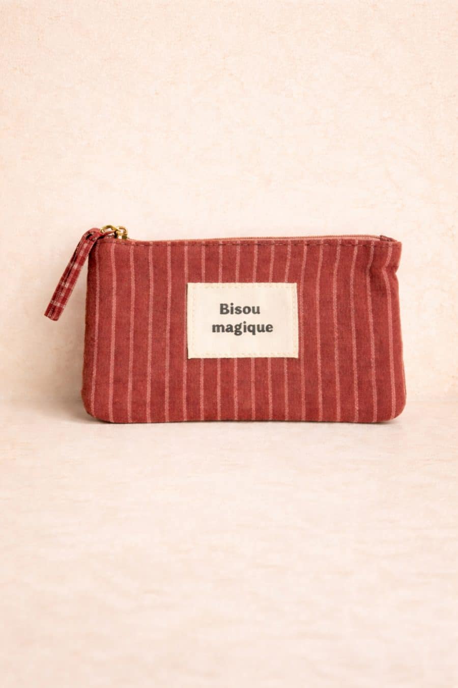 Pochette Bisou Magique rectangulaire Sahoma en tissu rouge terracotta à rayures
