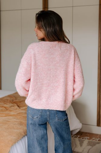Gilet Lova rose chiné Sahoma en maille douce oversize avec boutons nacrés