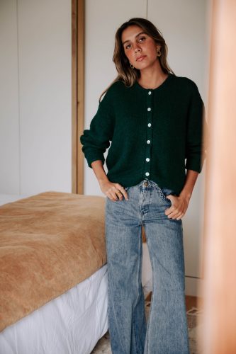 Gilet Lova vert foncé Sahoma en maille douce, coupe loose