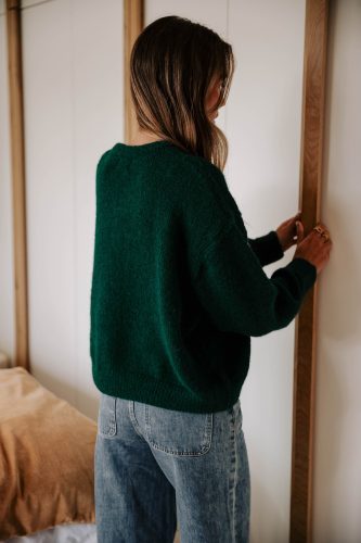 Gilet Lova vert foncé Sahoma en maille douce, coupe loose