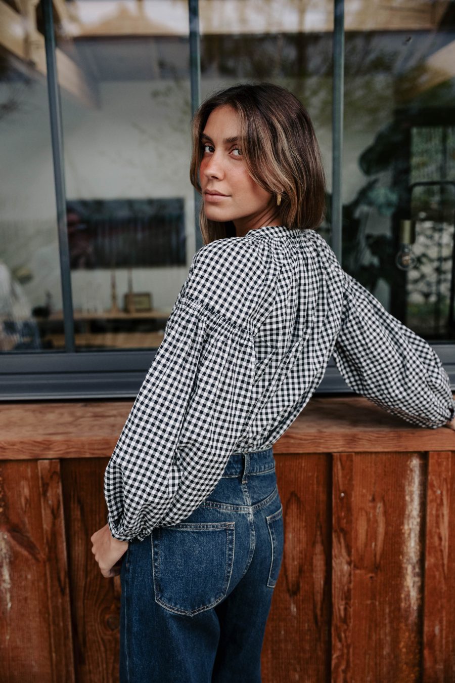 Blouse Liora vichy noire Sahoma en coton
