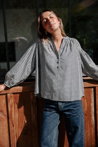 Blouse Liora vichy noire Sahoma en coton