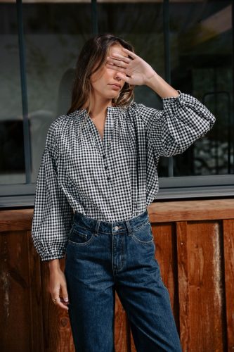 Blouse Liora vichy noire Sahoma en coton