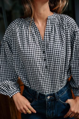 Blouse Liora vichy noire Sahoma en coton