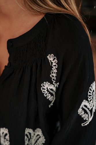 Blouse Nyssa noire Sahoma brodée