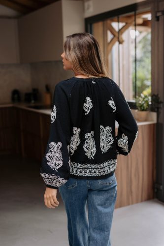 Blouse Nyssa noire Sahoma brodée