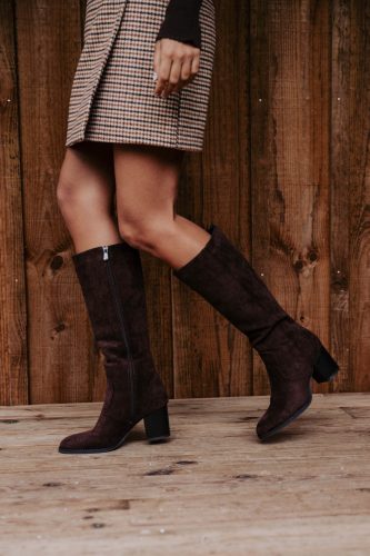 Bottes Talina marron Sahoma en suédine effet daim et talon carré