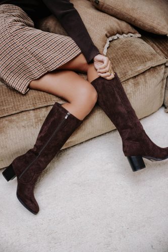 Bottes Talina marron Sahoma en suédine effet daim et talon carré