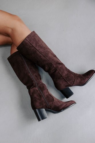 Bottes Talina marron Sahoma en suédine effet daim et talon carré