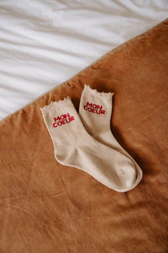 Chaussettes message Mon Coeur beiges Sahoma en maille paillettée douce et fine
