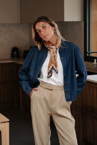 Chemise en jean Henriette bleue Sahoma fluide à col en volants