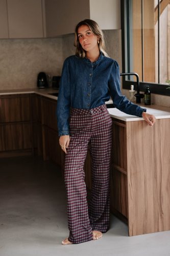 Chemise en jean Henriette bleue Sahoma fluide à col en volants