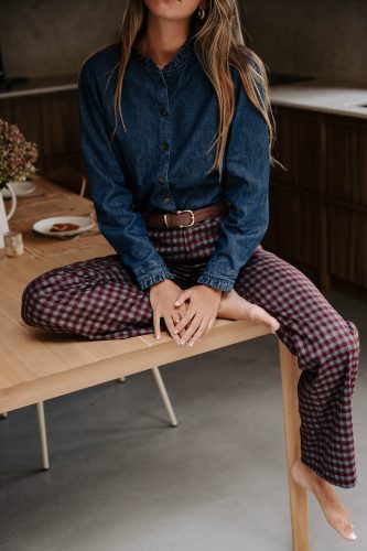 Chemise en jean Henriette bleue Sahoma fluide à col en volants