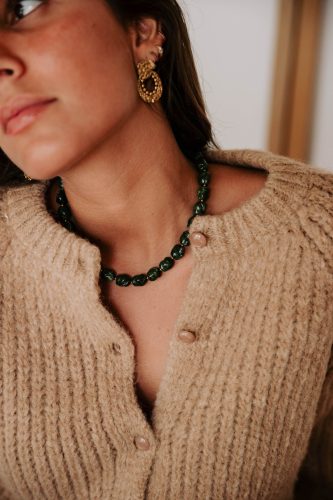 Collier Milean vert Sahoma, perles rondes effet martelé