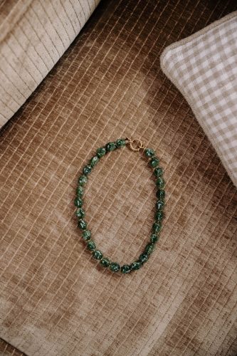 Collier Milean vert Sahoma, perles rondes effet martelé