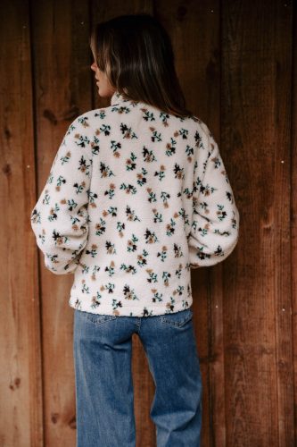 Gilet Lazlo écru imprimé fleuri Sahoma en sherpa oversize
