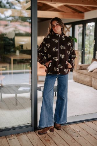 Gilet Lazlo marron Sahoma en sherpa imprimé fleur