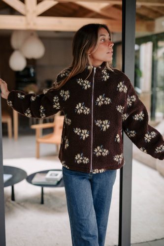 Gilet Lazlo marron Sahoma en sherpa imprimé fleur