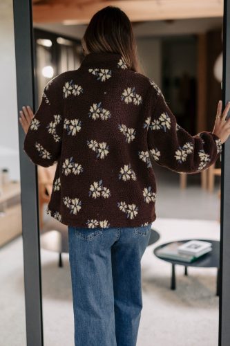 Gilet Lazlo marron Sahoma en sherpa imprimé fleur