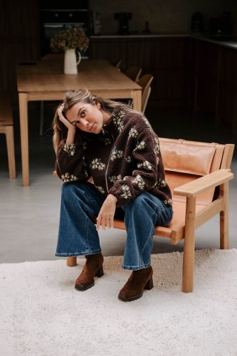 Gilet Lazlo marron Sahoma en sherpa imprimé fleur