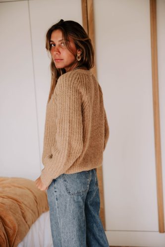 Gilet Noelis camel Sahoma en maille épaisse douce oversize 