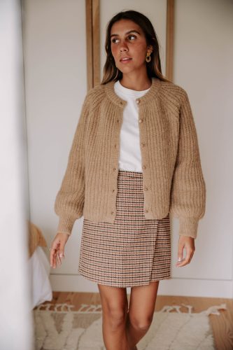 Gilet Noelis camel Sahoma en maille épaisse douce oversize 