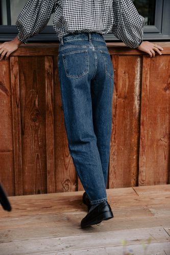Jean Irian bleu foncé Sahoma coupe 7/8, large et taille haute