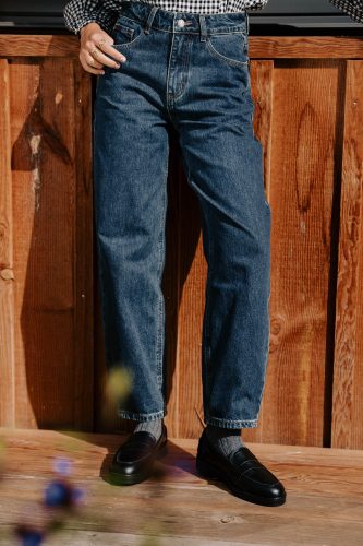 Jean Irian bleu foncé Sahoma coupe 7/8, large et taille haute