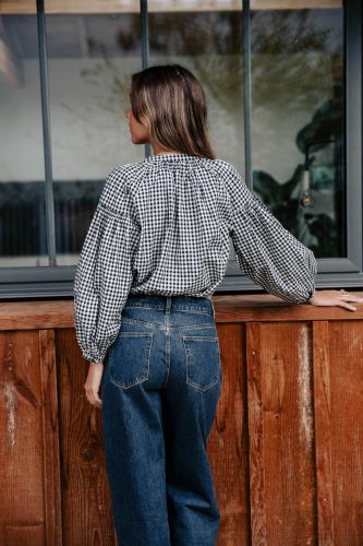 Jean Irian bleu foncé Sahoma coupe 7/8, large et taille haute