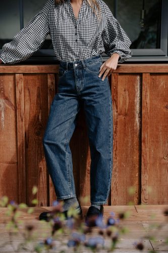 Jean Irian bleu foncé Sahoma coupe 7/8, large et taille haute