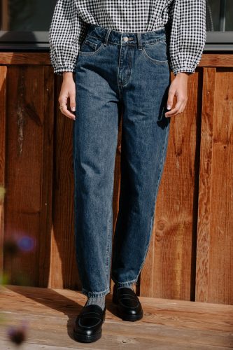 Jean Irian bleu foncé Sahoma coupe 7/8, large et taille haute