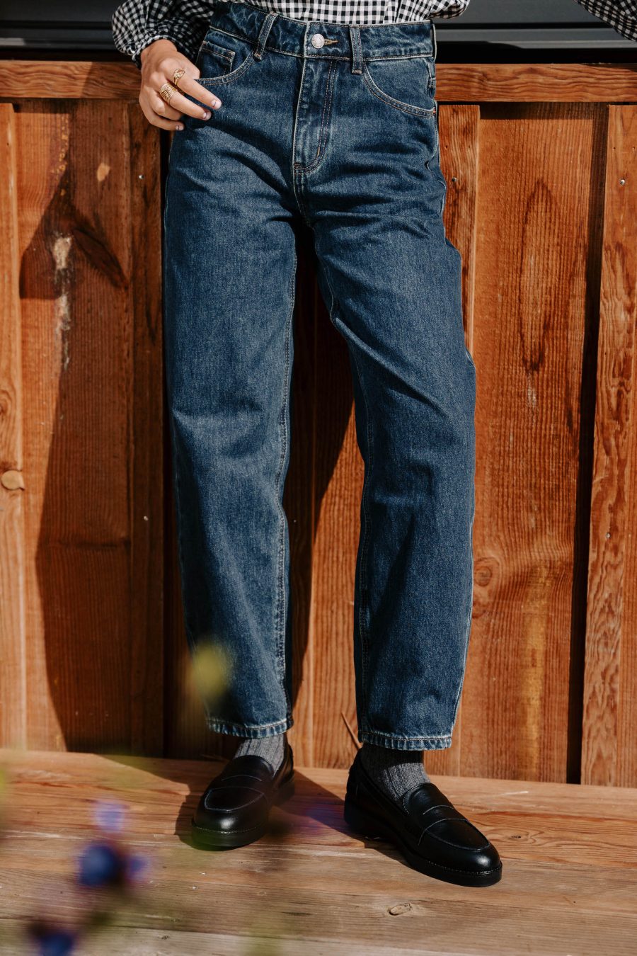 Jean Irian bleu foncé Sahoma coupe 7/8, large et taille haute