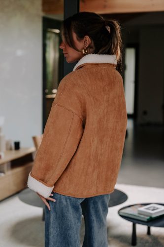 Manteau Néolia réversible camel et écru Sahoma effet peau de mouton