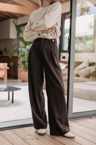 Pantalon Austin marron Sahoma à coupe large et fluide