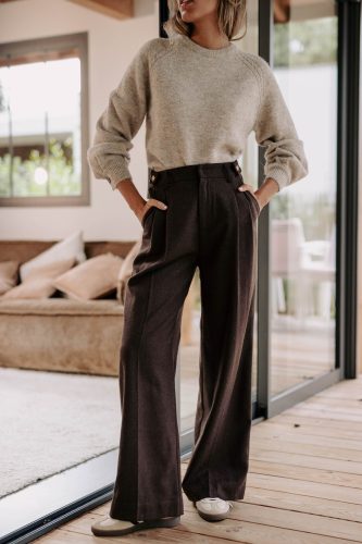 Pantalon Austin marron Sahoma à coupe large et fluide