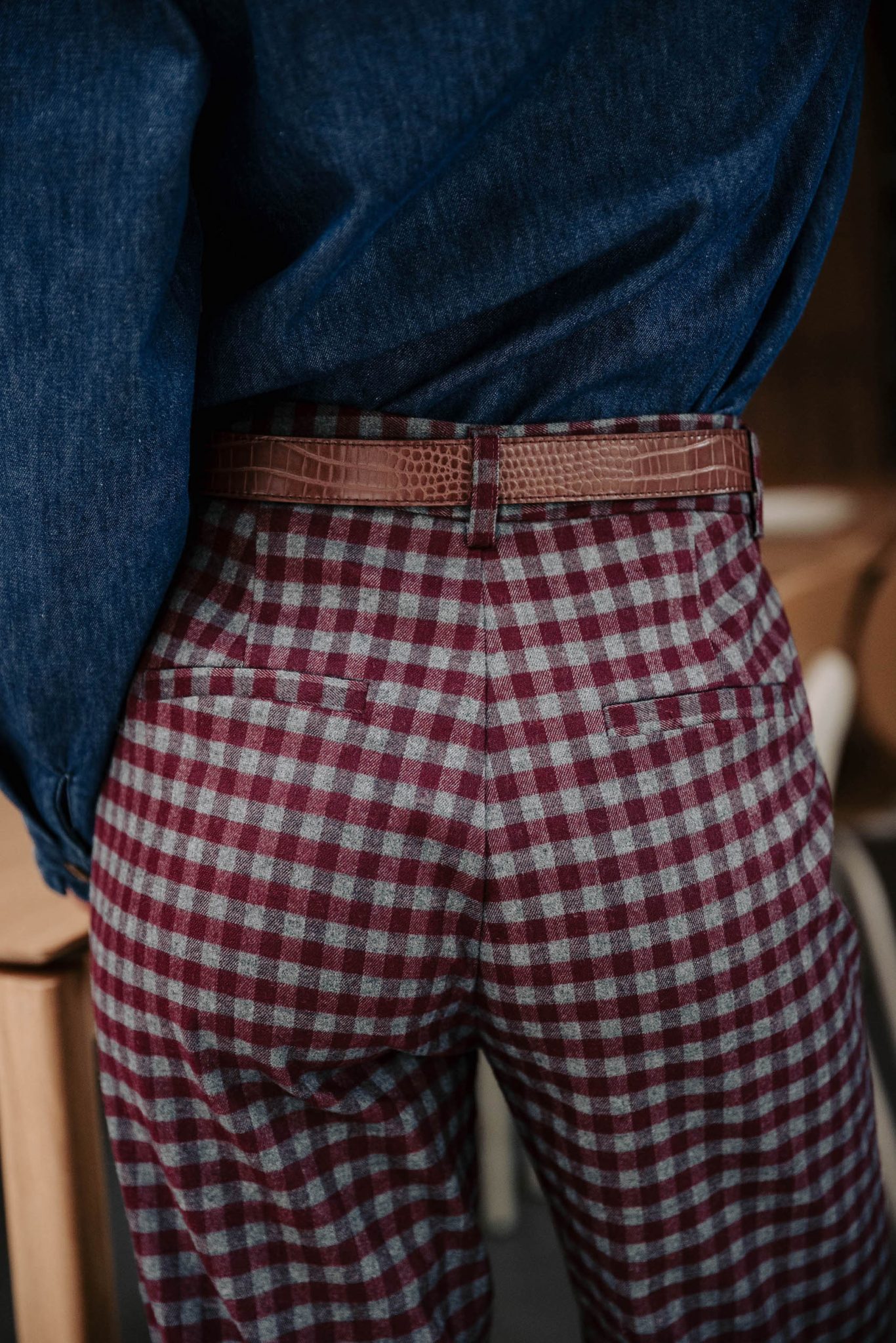 Pantalon Mathis vichy bordeaux Sahoma à coupe droite