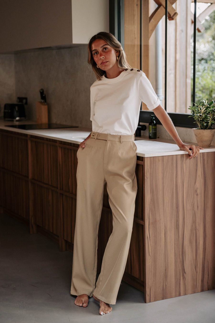 Pantalon Naël écru Sahoma à coupe fluide