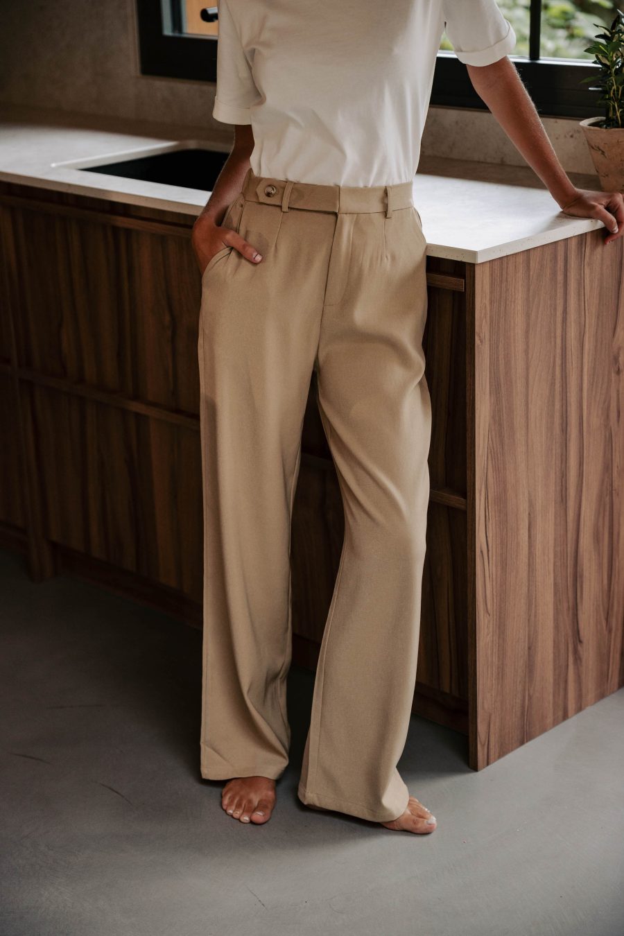 Pantalon Naël écru Sahoma à coupe fluide