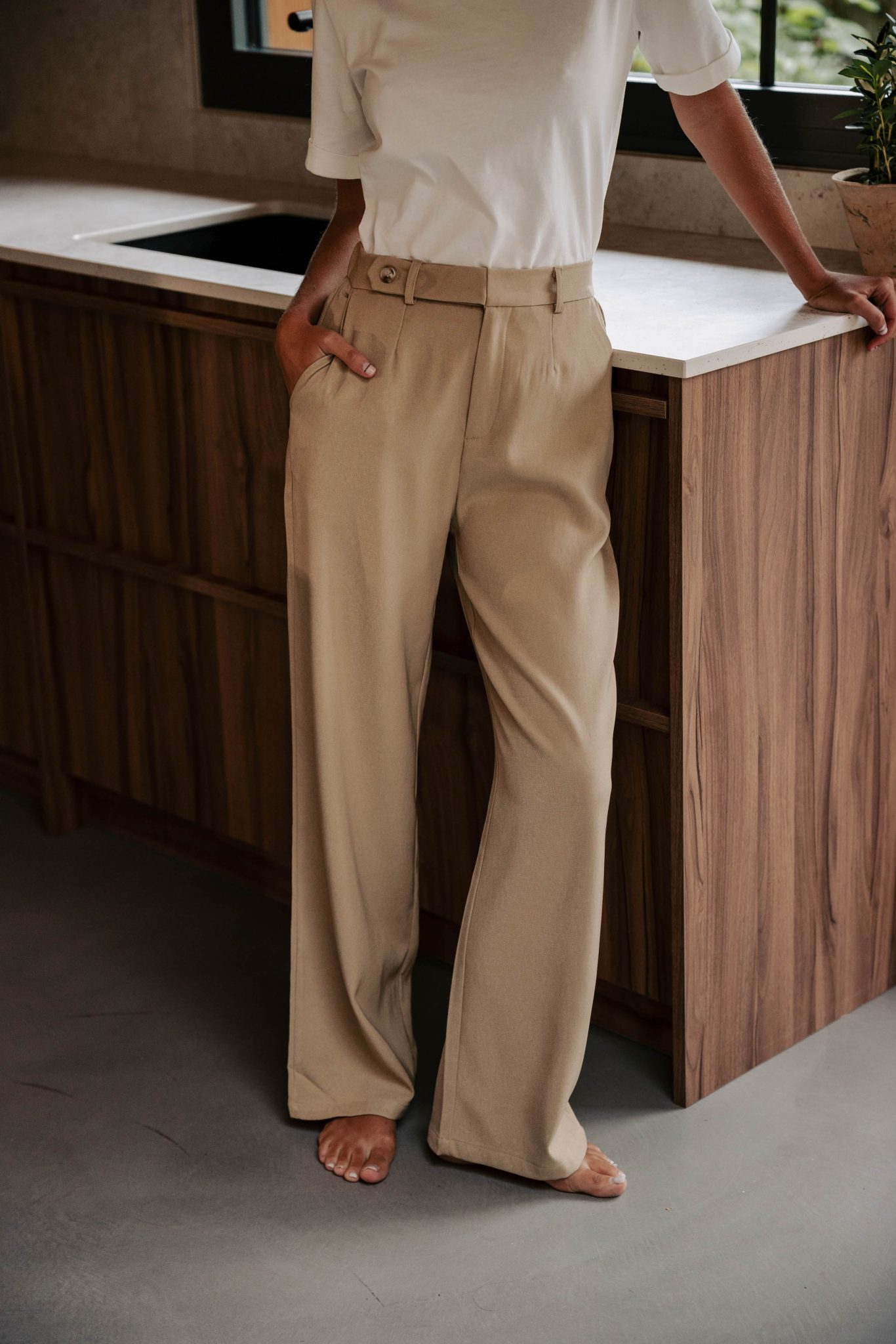 Pantalon Naël écru Sahoma à coupe fluide