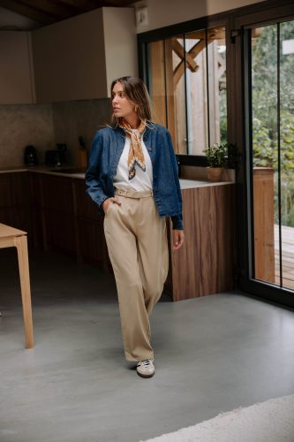 Pantalon Naël écru Sahoma à coupe fluide