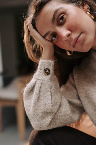 Pull Aéris beige Sahoma col rond en maille