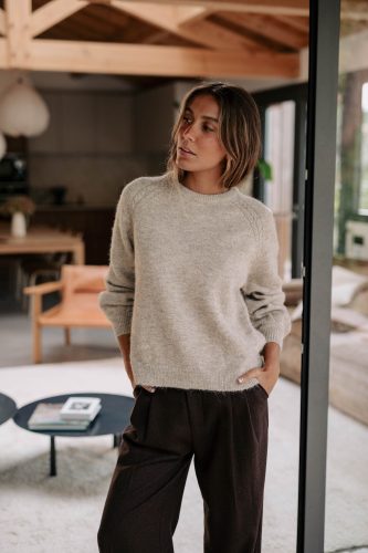 Pull Aéris beige Sahoma col rond en maille
