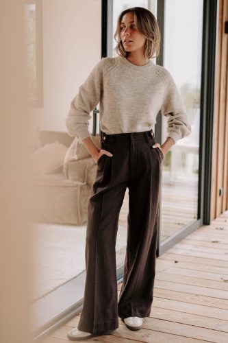 Pull Aéris beige Sahoma col rond en maille
