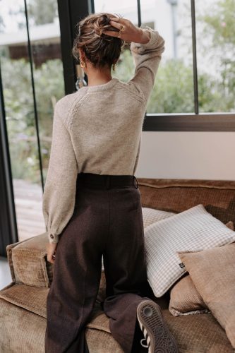 Pull Aéris beige Sahoma col rond en maille